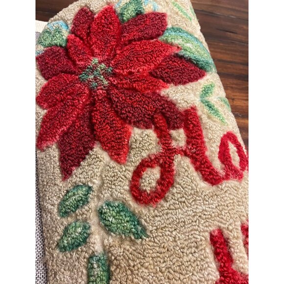 Christmas Mat Happy Holidays Poinsettias Retro Hooked Rug - Picture 8 of 8